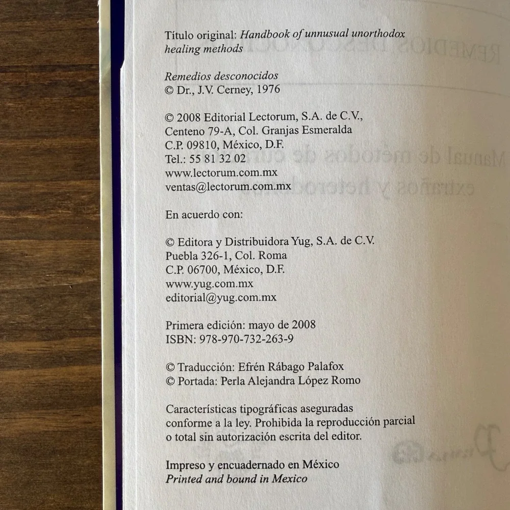 Remedios Desconocidos Dr J V Cerney Spanish Natural Healing Herbal Remedies Book